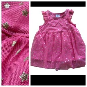Hanna Andersson Pink Tulle Gold Star Dress 6-12 months EUC